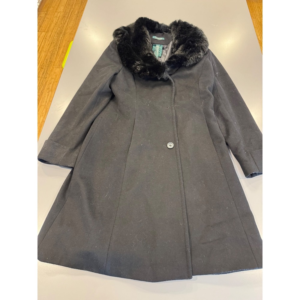 Lauren Ralph Lauren Black Wool Blend Coat Faux Fur Collar LR2533 Size 10